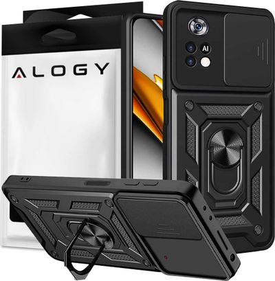 Maskë telefoni Alogy Camshield Stand Ring për Xiaomi Poco X4 Pro 5G, me këmbëz, kapak kamere, e zezë