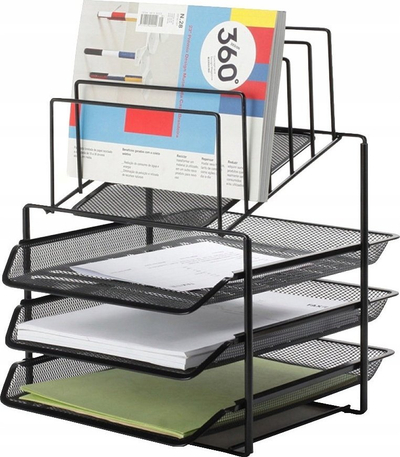 Organizues tavoline Q-Connect, metal, me 3 sirtarë me ndarje, i zi