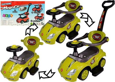 Makinë lodër Lean Sport Mega Car 3‑në‑1, ride on me dorezë për shtyrje, e verdhë