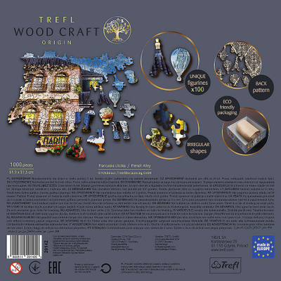 Puzzle druri Trefl Wood Craft French Alley, 1000 copa, shumëngjyrësh