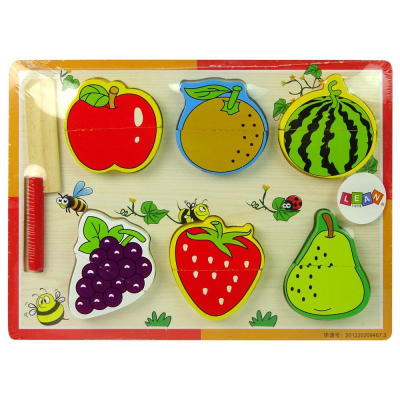 Lojë me prerje frutash Lean Toys, dru, 6 copë, shumëngjyrëshe
