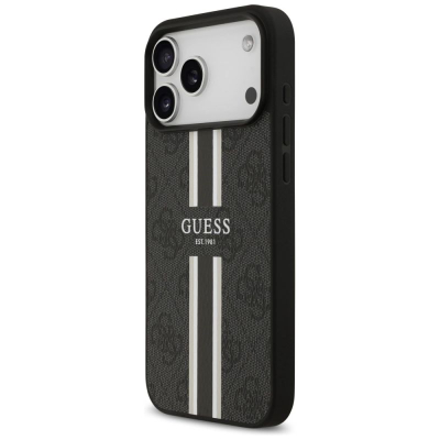 Mbrojtëse telefoni Guess 4G Printed Stripes MagSafe, për iPhone 17 Pro Max, e zezë