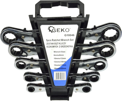 Set çelësa unazorë me racë Geko, 5 copë, 6-22mm, CrV