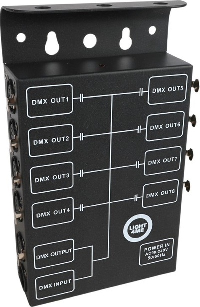 Ndarës DMX LIGHT4ME Xsplit 8, 8 kanale, për montim në rack, i zi