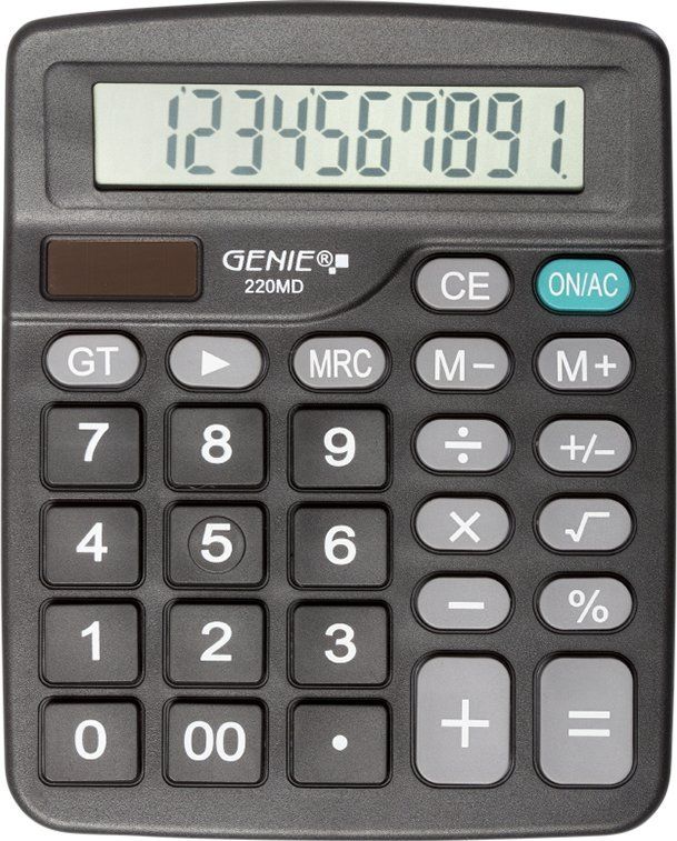 Kalkulator tavoline Genie Basic 220 MD, 10 shifra, energji diellore dhe bateri, i zi