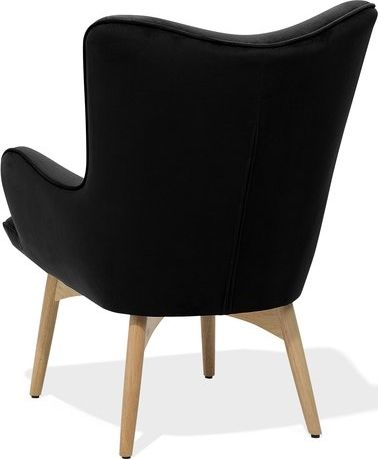 Set kolltuk me ottoman Wingback, kadife, me këmbë druri, i zi