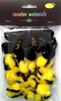 Pomponë dyngjyrësh Galeria Hobby, 25–40 mm, set 21 copë, të verdhë e të zinj