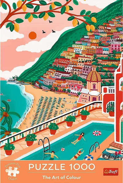 Puzzle Trefl The Art of Colour Positano, 1000 copa, peizazh bregdetar, me rozë