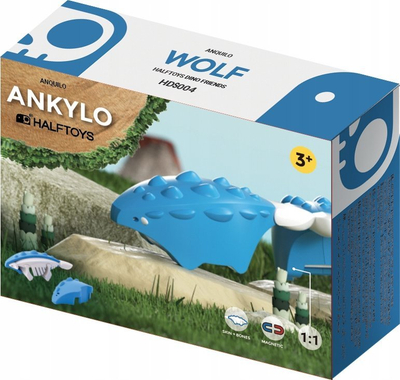 Lodër magnetike dinosauri HalfToys Ankylo, model mësimor me guaskë e kocka, për kalama 3+, ngjyrë turkeze