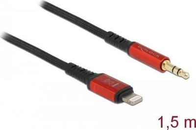 Kabllo audio Delock Lightning në 3.5mm, 1.5m, për Apple, e zezë me të kuqe