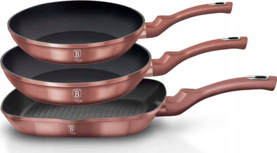 Set tiganësh Berlinger Haus Rose, 3 copë, alumin, me veshje jo-ngjitëse, rozë gold