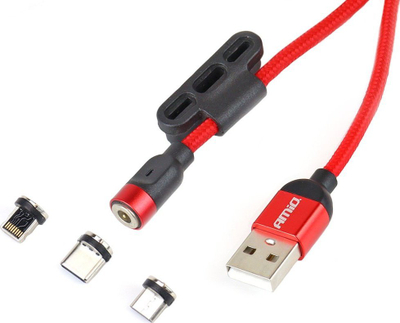 Kabllo karikimi AMiO AMI-02522, USB-A magnetik, 1 m, e kuqe