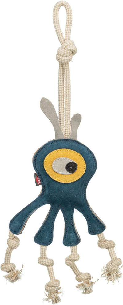 Играчка за влечење за кучиња Trixie Leather Tug Toy Monster, кожа и памучно јаже, сина