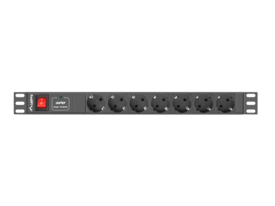 Prizë PDU Lanberg PDU-07F-0200-IEC-BK, 19" 1U, 7x Schuko, 2m, e zezë