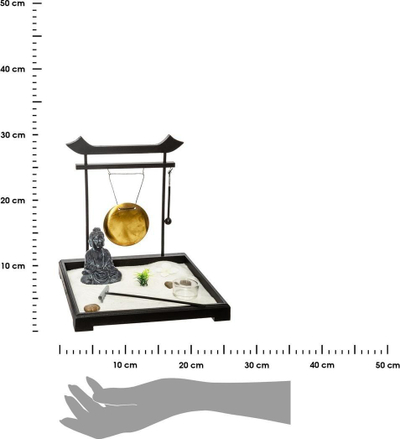 Set dekorativ Atmosphera Jardin Zen, tabaka me rërë, figurë Buddha dhe gong, i zi
