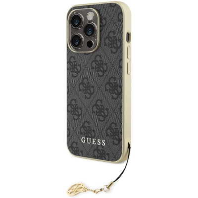 Mbulesë Guess GUHCP15LGF4GGR për iPhone 15 Pro 6.1", kapak i fortë 4G me varëse, gri
