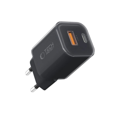 Полнач за ѕид Tech-Protect NCM33W, 33W PD QC3.0, 2 USB порти, црн