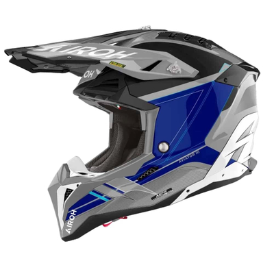 Helmetë motocross Airoh Aviator 3 Saber, HPC Carbon, madhësia S, gri blu e zezë