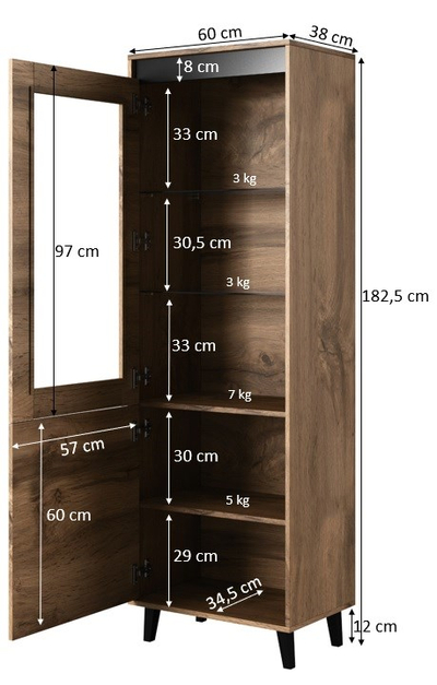 Kabinet NORD, 60x38x182.5 cm, dru lisi wotan, antracit