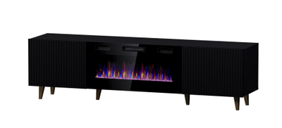 Komodë TV Cama Meble Pafos EF, me oxhak elektrik, 180x42x49cm, MDF, e zezë mat
