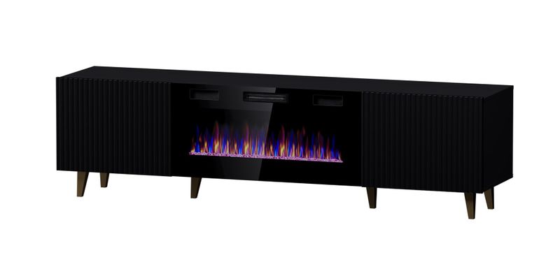 Komodë TV Cama Meble Pafos EF, me oxhak elektrik, 180x42x49cm, MDF, e zezë mat