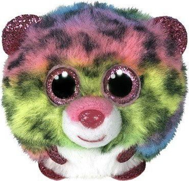 Lodër pelushi TY Puffies Dotty Leopard Ylberi, 4\", shumëngjyrëshe, e rrumbullakët