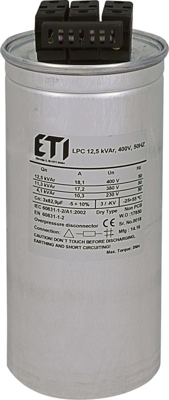 Kondensator trefazor Eti Polam LPC, 12.5 kVAr, 400V 50Hz, gri