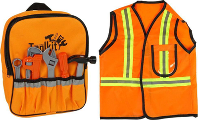 Set veglash lodër Leantoys Handyman, 40 pjesë, me çantë shpine, portokalli