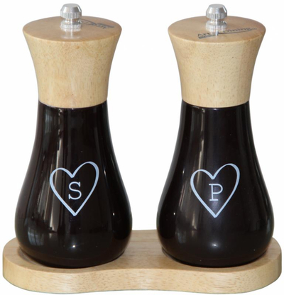 Set kriposëse dhe pipericë Heinner Heart, 15 cm, dru dhe qeramikë, bardhë e zezë