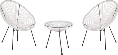 Set bistro kopshti Beliani Acapulco II, 2 karrige 1 tavolinë, PE rattan, i bardhë
