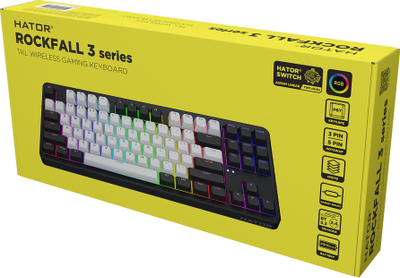 Tastierë gaming Hator HTK850 Rockfall 3 TKL, mekanike, RGB, pa numpad, me tel dhe pa tel, layout ENG