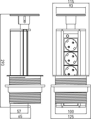 Prizë e integruar tavoline GTV AE-BPW3GS-80, 3x Schuko, 100mm, argjend