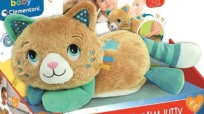Lodër pelushi për fëmijë Morfeusz Purring Cat, me zë qetësues, gri