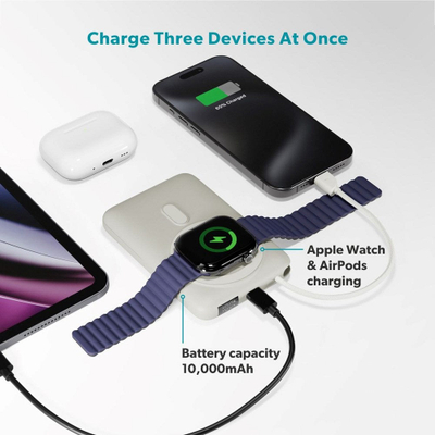 Powerbank Epico UltraPack 22.5W, 10000mAh, MagSafe dhe Qi2, me kabllo USB C tërheqëse, gri