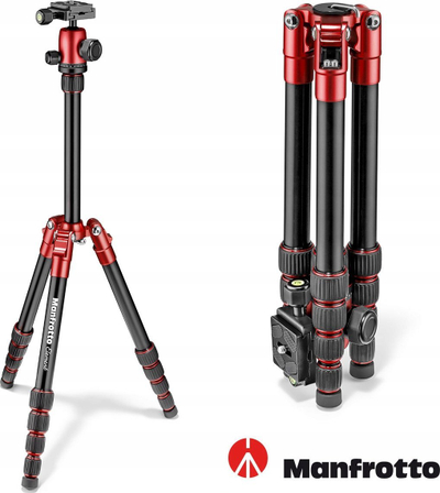 Tripod fotografik Manfrotto Element Traveller MKELES5RD-BH, me kokë top, i vogël për udhëtime, i kuq