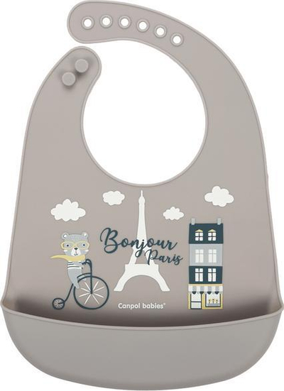 Përparëse për bebe Canpol Babies Hello Paris, silikoni, me xhep, bezhë
