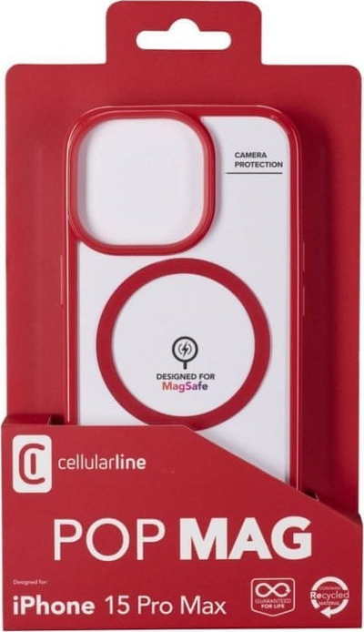 Mbrojtëse telefoni Cellularline Pop MAG, MagSafe, për iPhone 15 Pro Max, e kuqe
