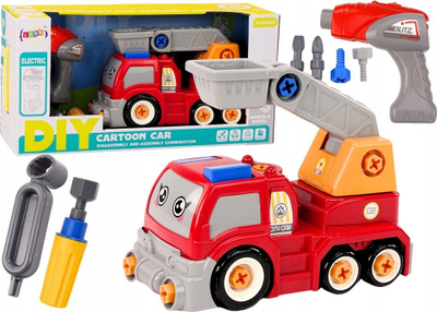 Kamion lodër LEAN Toys DIY Cartoon Truck, me vinç, për shkrutim, i kuq