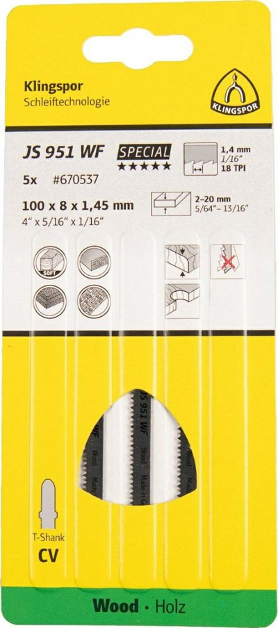 Set tehe sharre vertikale Klingspor JS 951 WF, 100 x 8 x 1.45 mm, 5 copë, për dru