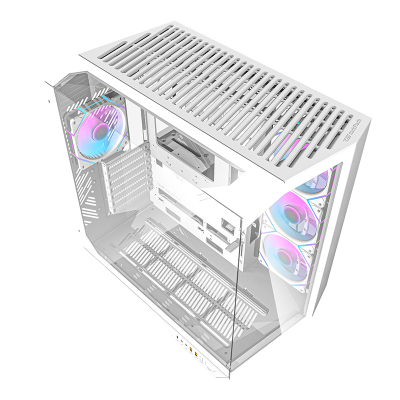 Kuti PC DarkFlash DY470 ATX Cube, 4 ventilatorë ARGB, xham i temperuar, e bardhë