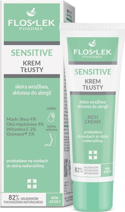 Krem fytyre Flos Sensitive Fatty Cream, për lëkurë të ndjeshme, hidratues, i bardhë