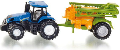 Lodër traktor SIKU New Holland 1668, me rimorkio spërkatëse, metalike, blu dhe portokalli