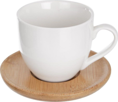 Set filxhanësh Orion, porcelani 120 ml, pjatëza bambuje, 6 copë, të bardha