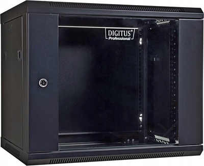 Kabinet rrjeti muror Digitus 9U, 19", derë xhami, i zi