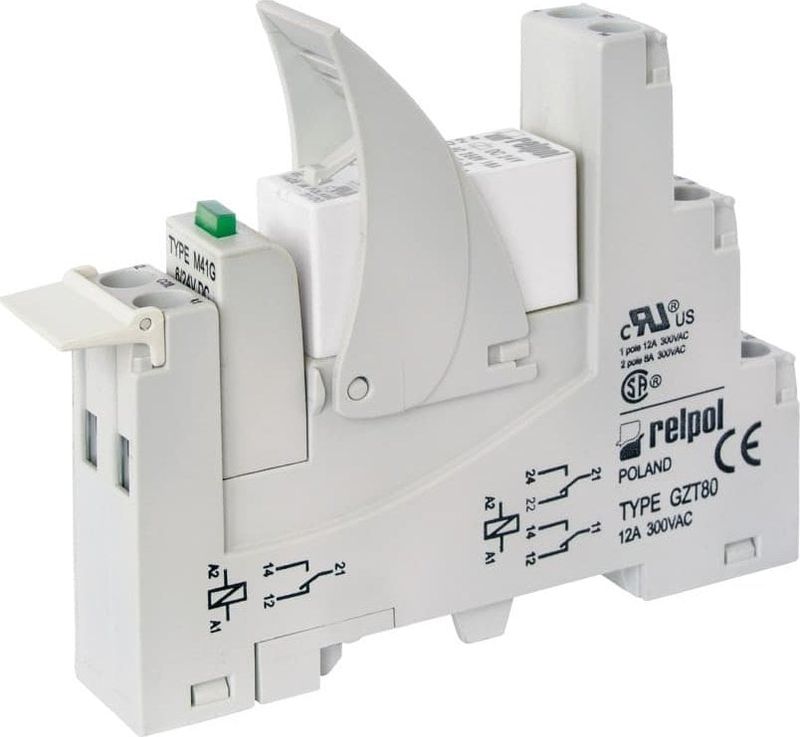 Rele ndërfaqësor Relpol PI85-024DC-M41G-TS-2011, 1P 16A, 24V DC, i bardhë