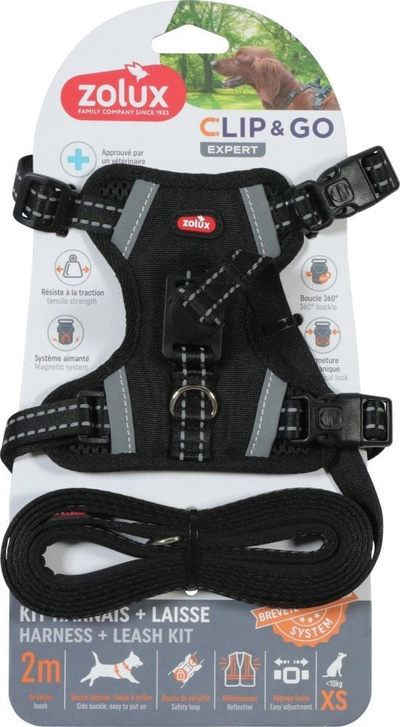 Set qafore dhe shtrëngese për qen Zolux Clip and Go, 2 m, sistem magnetik, gri