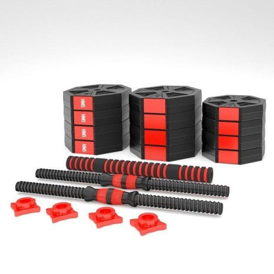Set hantelash dhe shufre HMS SGC30, 30kg, kompozit, i zi me të kuqe