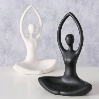 Mbajtëse qirinjsh tealight YOGA, porcelan, 30 cm, e zezë