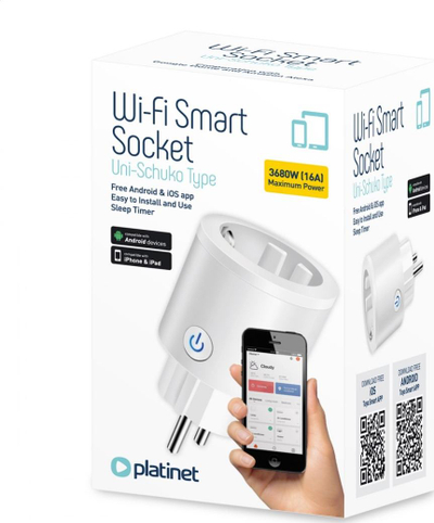 Prizë e mençme Platinet Tuya WiFi Smart Socket, 16A, kontroll nga aplikacioni, e bardhë