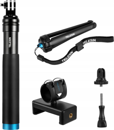 Shkop selfie trekëmbësh Telesin GP-MNP-090-S, 20-90cm, për kamera sportive, i zi